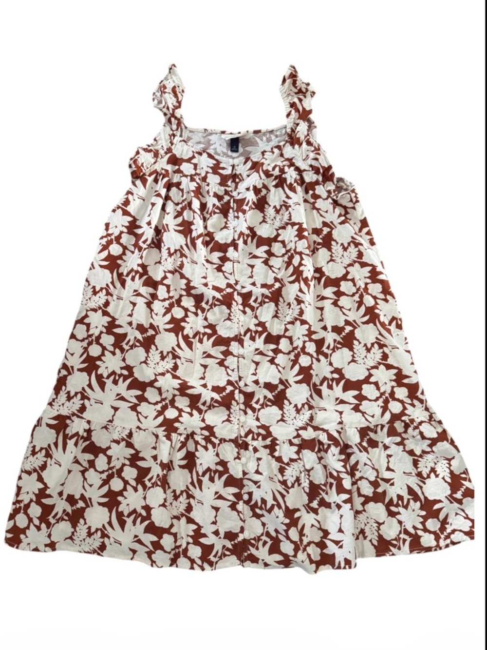 Universal Thread Rust and Cream Floral Button-Front babydoll boho floral dress - Picture 3 of 6